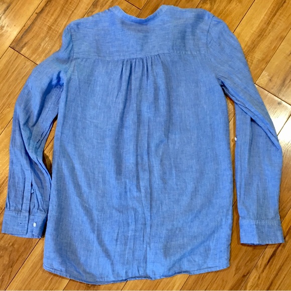 Lands End blue linen button up down blouse coastal beach cottage core small - Picture 4 of 4